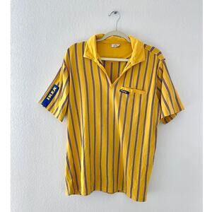 2010 IKEA Shirt Yellow Stripe Employee Uniform Polo Short Sleeve 1/4 Zip